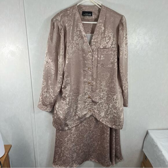 Alexis Vintage Women’s 2 Piece Midi Dress & Jacket in Taupe Champagne Plus Size - Picture 1 of 5